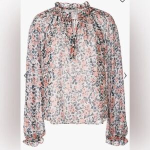 Veronica Beard Antonette Silk Blouse 4 White Floral Ruffle Top